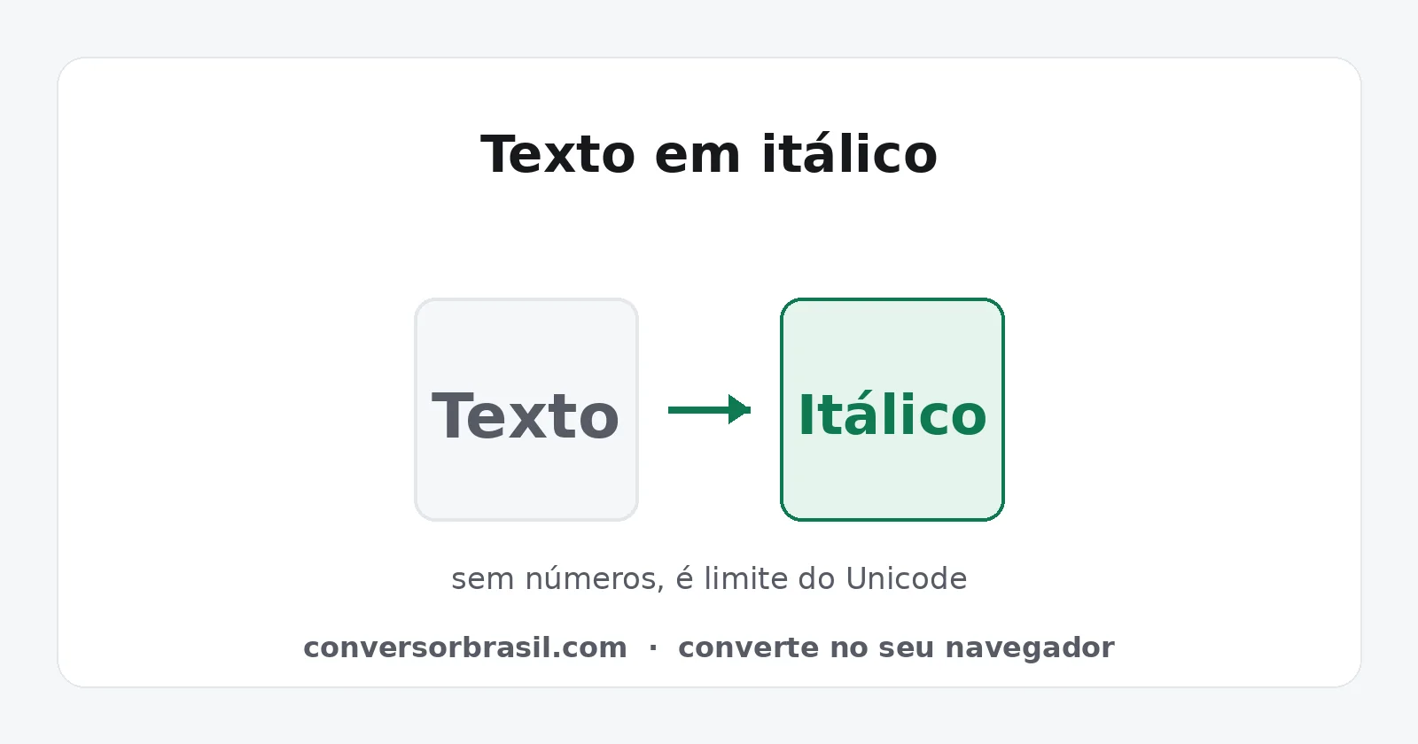 Frase comum ao lado da mesma frase em caracteres Unicode de itálico