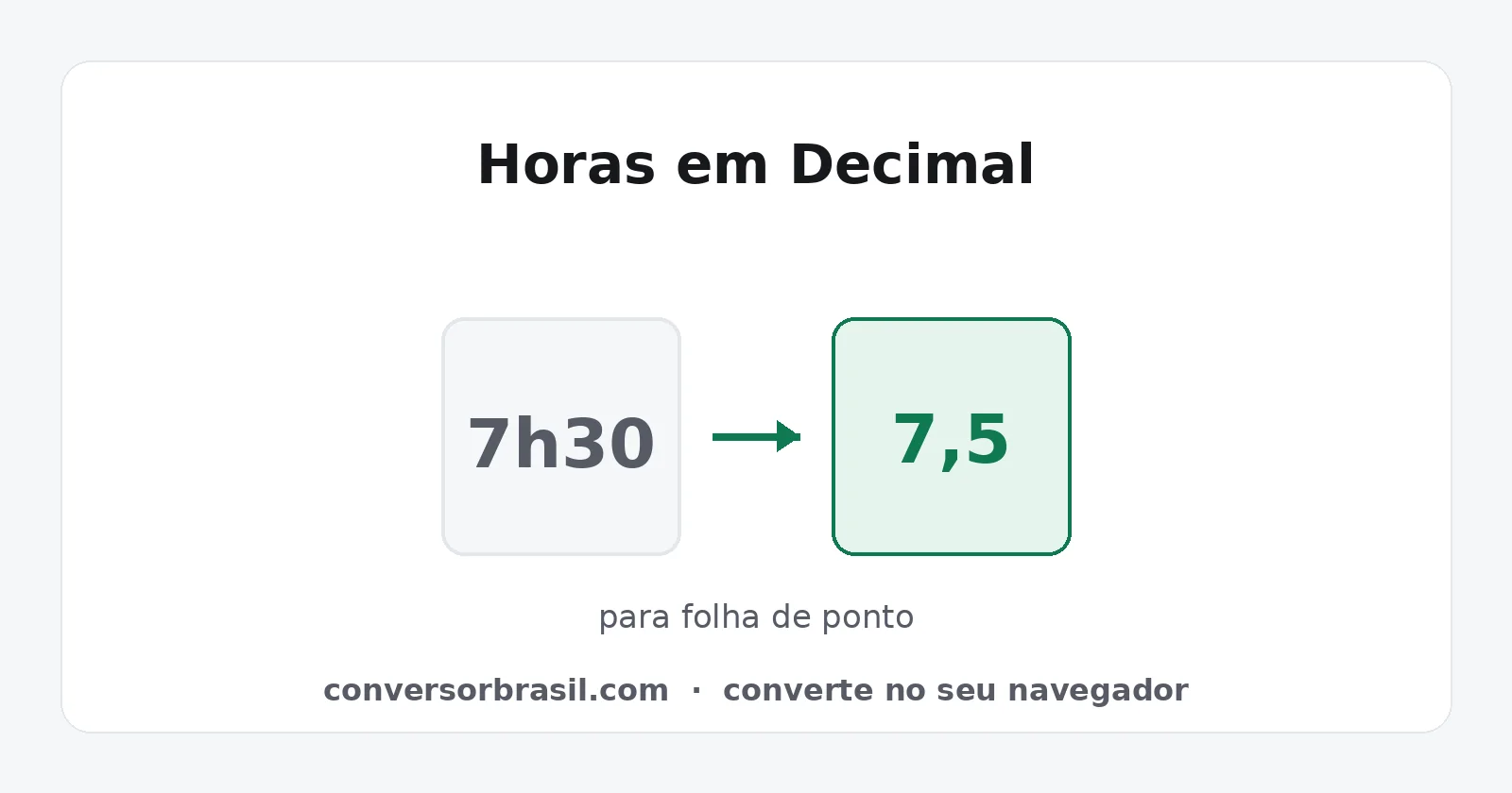 Diagrama da conversão de 7h30 em 7,5 horas decimais para lançamento em folha de ponto